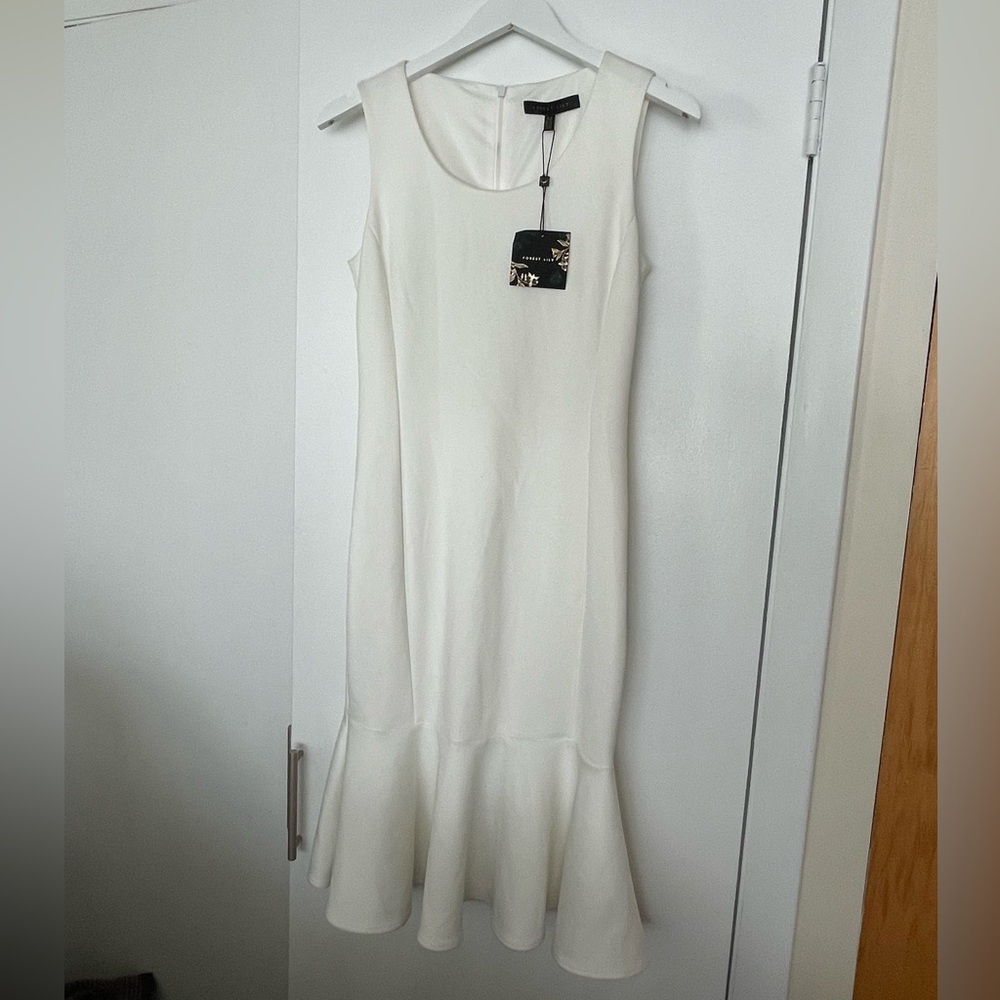 Forest Lily Drop Waist White Cream Scuba Knit Dress Wedding Rehearsal Shower